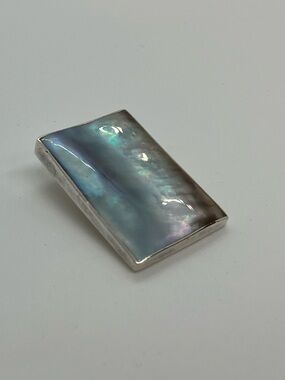 Vtg 925 Sterling Silver Mother of Pearl Rectangle Chunky Pendant